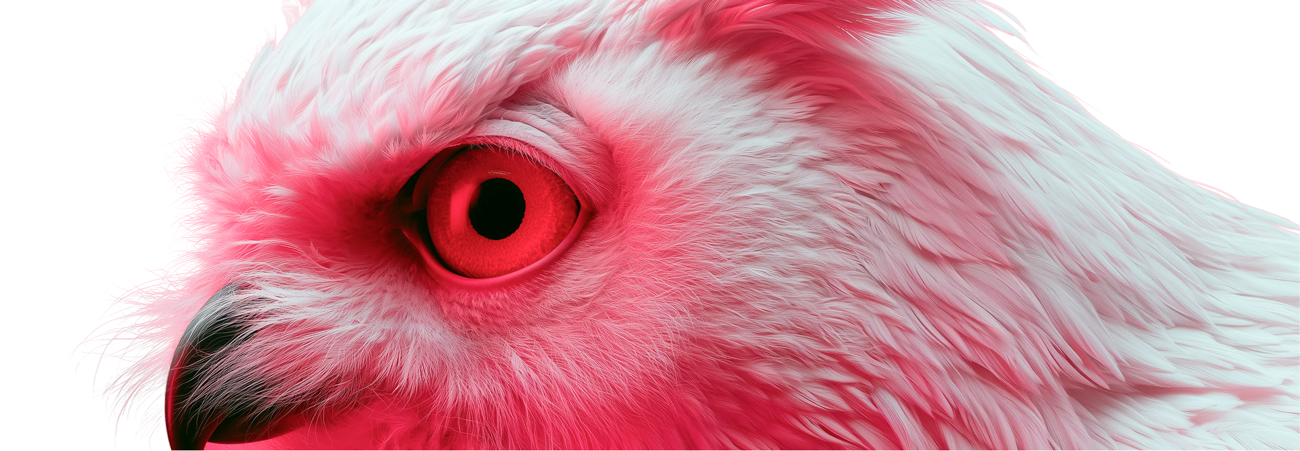 Close-up of a white bird with a vivid pink eye