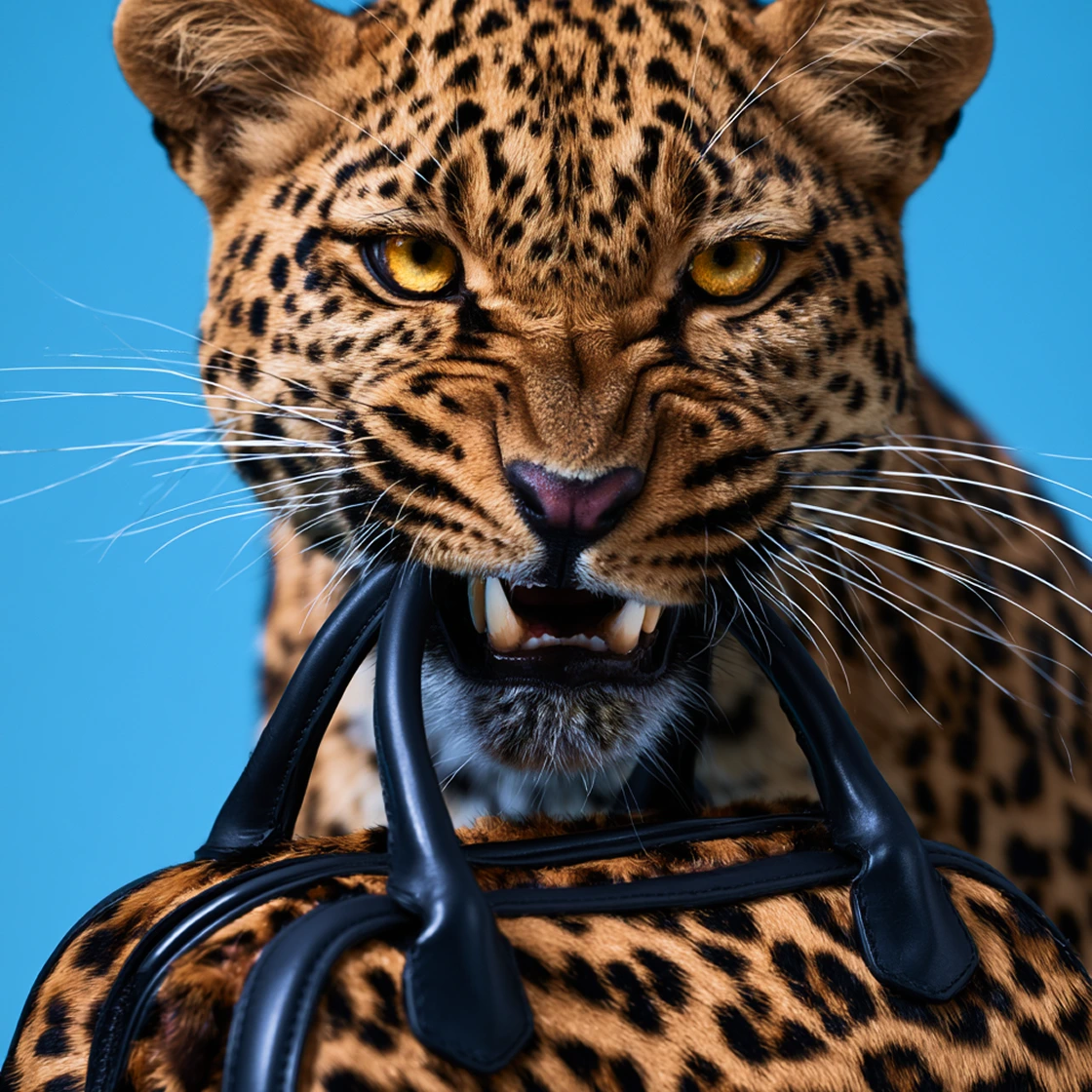 Leopard in a leather jacket
