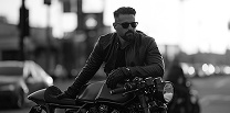 Motorcycle rider in black and white